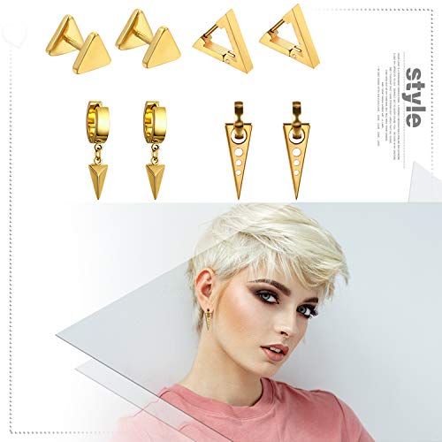 Aroncent 2-8Pcs Womens Mens Huggie Hoop Triangle Earrings Viking Runes Stainless Steel Ear Stud Novelty Black/Gold/Silver - color: C-Gold