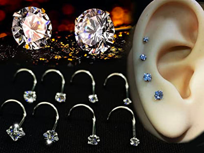 Nose Rings & Studs - 18g, 20g, 22g 14K Gold Bone Nose Studs for Women in Titanium Steel - color: 18g 8pcs Gold Screw Shaped 316L Surgical Steel