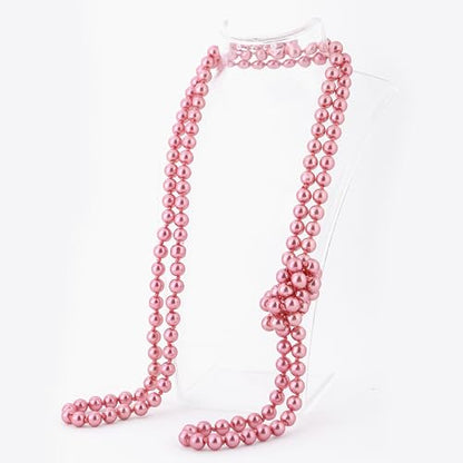 BABEYOND Long Pearl Necklace Faux Pearls Necklace Set Beaded Long Pearls Necklace 1920s Gatsby Costume Jewelry - color: Dusty Pink
