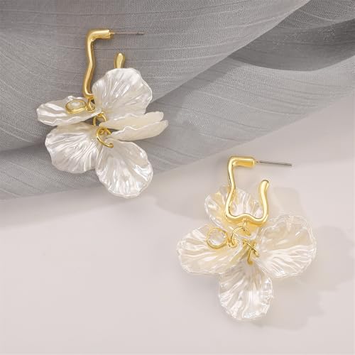 Seashell Pearl Stud Earrings for Women Ocean Sea Theme Sweet Double Layer Acrylic Shell Lightweight Dangle Drop Earrings for Summer Beach Holiday Halloween Party Jewelry Accessories - color: Geometric seashell earrings
