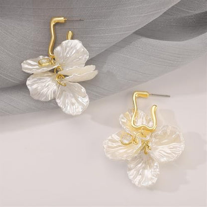 Seashell Pearl Stud Earrings for Women Ocean Sea Theme Sweet Double Layer Acrylic Shell Lightweight Dangle Drop Earrings for Summer Beach Holiday Halloween Party Jewelry Accessories - color: Geometric seashell earrings