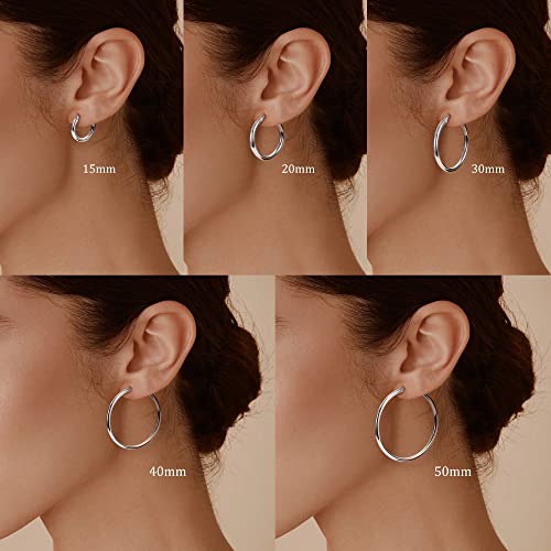 MILACOLATO S925 Sterling Silver Post Hoop Earrings 14K Gold Plated Hoops 3mm Chunky Large Big Hoop Earrings Hypoallergenic Lightweight Earrings for Women 15/20/30/40/50/60/70mm - style: silver-50mm(1.97inch)