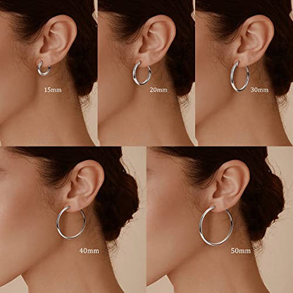 MILACOLATO S925 Sterling Silver Post Hoop Earrings 14K Gold Plated Hoops 3mm Chunky Large Big Hoop Earrings Hypoallergenic Lightweight Earrings for Women 15/20/30/40/50/60/70mm - style: silver-50mm(1.97inch)