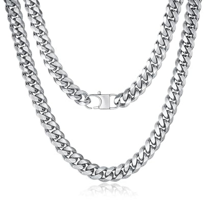 YAMI Stainless Steel Cuban Link Chain Necklace for men - Blue/Silver - color: Silver, size: 24"-10MM