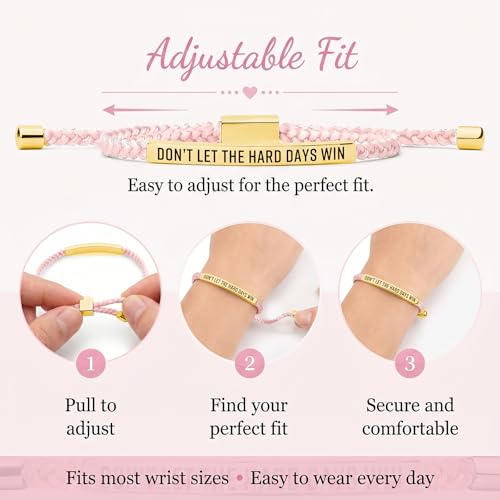 Frodete Dont Let The Hard Days Win Bracelet Inspirational Gifts for Women Adjustable Braided Tube Bracelet Gifts for Friends - color: A4：dont let the hard days win（pink gold）