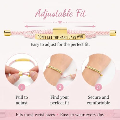 Frodete Dont Let The Hard Days Win Bracelet Inspirational Gifts for Women Adjustable Braided Tube Bracelet Gifts for Friends - color: A4：dont let the hard days win（pink gold）