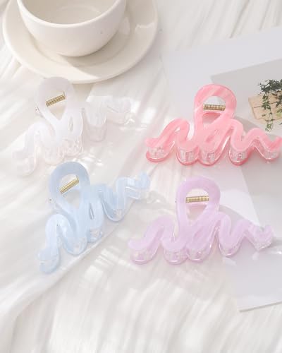 4PCS Large Claw Clips for Thick Hair, Large Acrylic Hair Clips | Modern Marble Geometric Design, Non-Slip Secure Hold for Long Hair, Buns, Updos and Everyday Styling - color: Wave-White + Purple + Pink + Blue