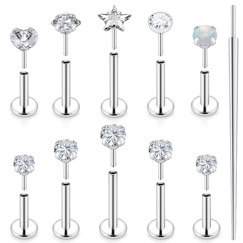 20G 18G 16G Push in Theadless Nose Rings Studs Hypoallergenic Lip Labret Jewelry Flat Back Nose Stud Stainless Steel Cartilage Helix Tragus Earrings for Women Men 6mm 7mm 8mm Bars Diamond 3mm - color: A:18G-Push in-Bar 6mm 7mm 8mm
