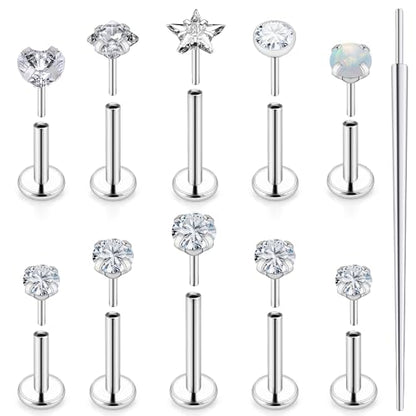 20G 18G 16G Push in Theadless Nose Rings Studs Hypoallergenic Lip Labret Jewelry Flat Back Nose Stud Stainless Steel Cartilage Helix Tragus Earrings for Women Men 6mm 7mm 8mm Bars Diamond 3mm - color: A:18G-Push in-Bar 6mm 7mm 8mm