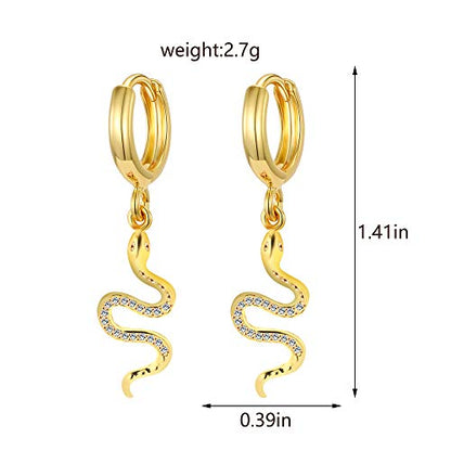 XYJZXY Gold Huggie Small Hoop Earrings with Charm Personalized Snake/Evil Eye/Star/Cross/Lock/Key 18k Gold Plated Crystal Drop Dangle Earrings for Women - style: Snake