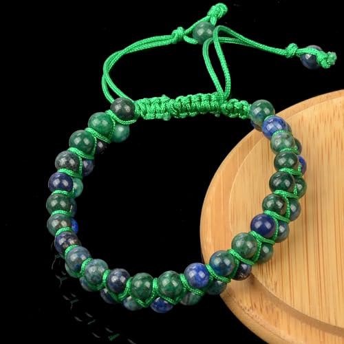 MASSIVE BEADS Double Layer Natural Chakra Healing Power Crystals Macrame Bracelet Yoga Stone Beads Gemstone Meditation Relax Anxiety Bangle for Unisex Women Men - color: Chrysocolla, size: 4mm