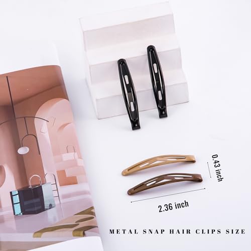 16 PCS Snap Hair Clips Metal Barrettes for Women Non Slip Barrettes for Thick and Thin Fine Hair,Bright Black Brown Beige,2.36 x 0.43 Inches. - color: Bright Black Brown Beige