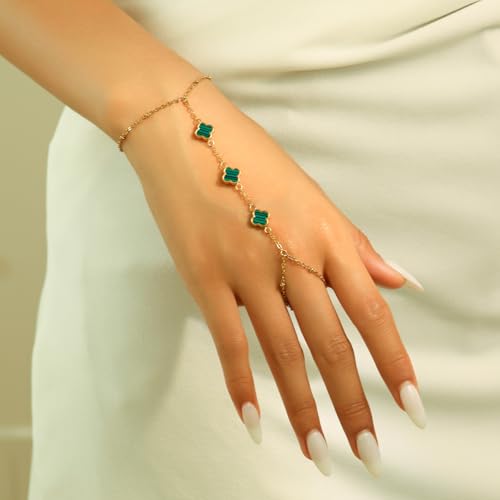 Hand Chain Bracelets for Women 14K Gold Plated Dainty Link Bracelet Bracelets Trendy Ring Bracelet Birthday Jewelry Gifts for Women - style: Green Clover