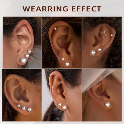 6 Pairs Hypoallergenic Flat Back Earrings for Women Girls,Stud Earring Set | Cartilage Earrings for Sensitive Ears,Cubic Zirconia Ball Pearl Earring,Screw Back Helix Conch Piercing Sets,Jewelry Gifts - color: Ball-Sliver-Plated