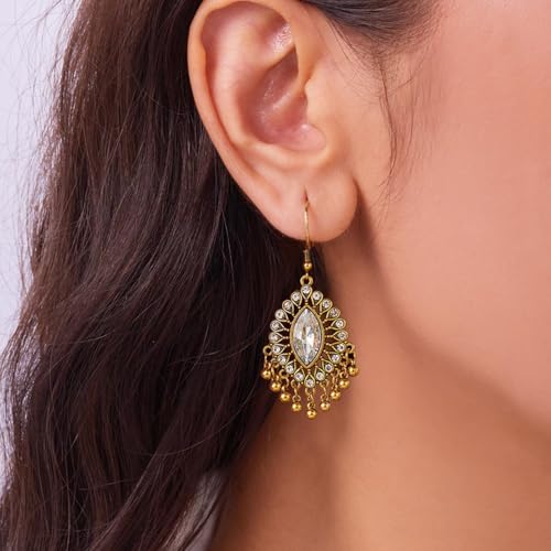 Frodete Indian Jewelry Sets for Women Traditional Bohemian Wedding Jewelry Set Indian Dresses for Women Oxidized Ethnic Party Prom Wear - color: D5:GOLD WHITE