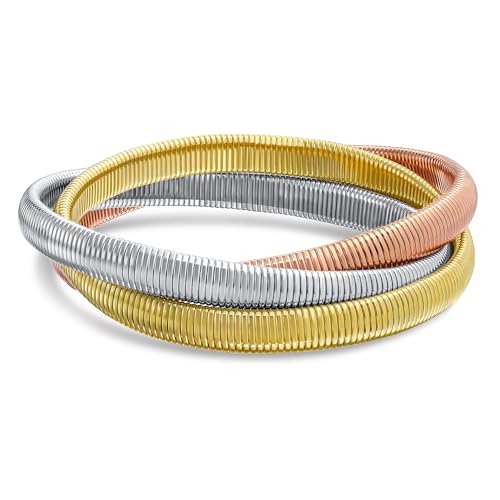 Bling Jewelry Omega Cobra Bangle Stretch Bracelet Rose Gold Silver Tone Stainless Steel - color: Rose Gold-Tone