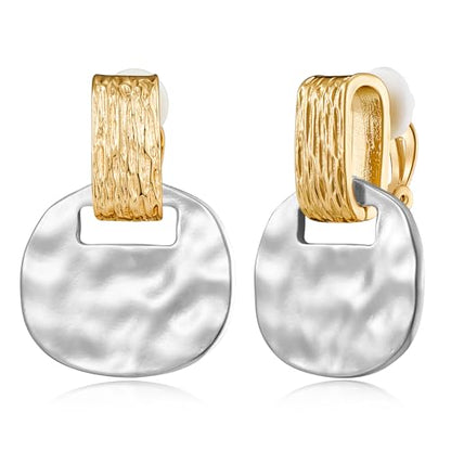 MUYAN Gold Clip On Drop Earrings for Women Non Piercing Dangle Earrings Fashion Jewelry - color: C Clip Two Tone