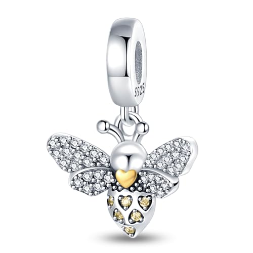 LNQOBU 925 Sterling Silver Charms for Bracelets Dangle Pendant fit Pandora Bracelets or Necklaces Jewelry Woman Gift Beads Charm (With one Spacer Beads) - style: Bee Charms