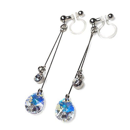 Star Clear Austrian Crystal Invisible Clip On Stud Earrings Blue Light Orange Purple Silver Square Rhinestone Screw Back Gold Dangle Clip Earrings - color: Teardrop AB