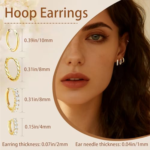 4 Pairs Small Huggie Hoop Earrings for Women, 14k Gold Plated Hypoallergenic Earrings, Lightweight Cartilage Earring stacks, Minimalist Gold Jewelry Gift Set