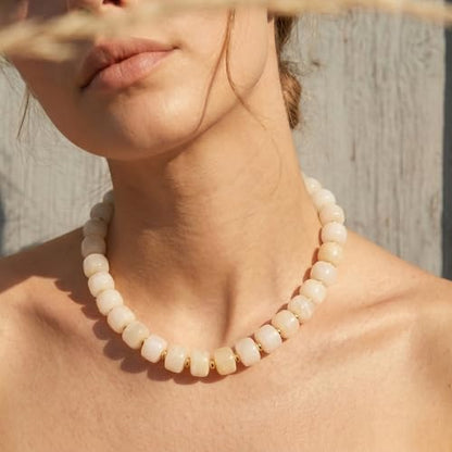 SHERLOVE Chunky Statement Large Resin Beaded Choker Necklaces for Women | Big Lightweight Bead Beaded Necklace Trendy Fashion Boho Summer Beach Vacation Jewelry - color: Beaded Choker White