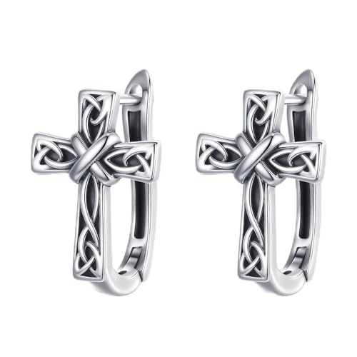 Blue Evil Eye/Celtic/Owl/Moonstone/Paw Print/Cubic Zirconia Hoop Earrings for Women 925 Sterling Silver Women Earrings Jewelry - style: Celtic cross