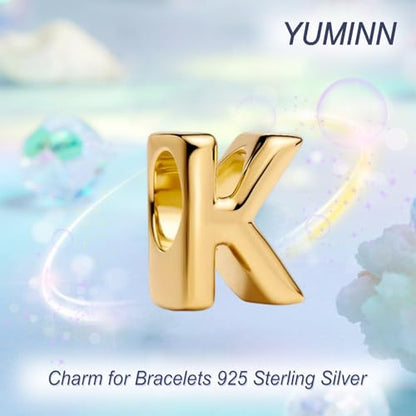 Gold Letter Charms A-Z for Bracelets 925 Sterling Silver Alphabet Initial Charms Beads Jewelry Gifts for Women - color: K