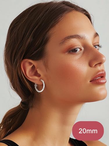 FOCALOOK 14K Gold Plated Lightweight Large Hoops| 2mm Thin Hoop Earrings for Women 30/40/50/70/100mm - color: 01.Silver, size: 20mm