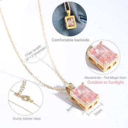 Cubic Zirconia Solitaire Necklace Stainless Steel, Rectangle Color Change Synthetic Alexandrite/Solitaire Necklace Pendant Women - color: Rectangle-Alexandrite-G