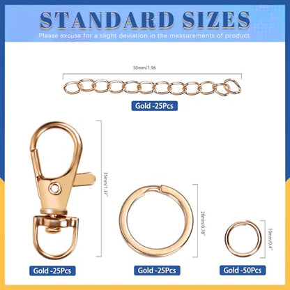 Glarks 125pcs Golden Keychain Making Kit, Keychain Craft Supplies Including Key Chain Clips with Chains, Lobster Claw Clasps, Key Rings and Jump Rings for Jewelry Craft Making - color: Golden