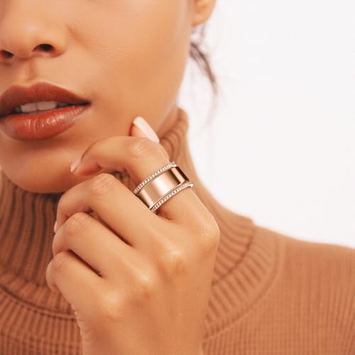 2-Pack 14K Gold Plated Stacking Rings for Oura Ring Gen 5/4/3 | Cubic Zirconia，oura ring stack accessories，Diamond Rings for Women - color: Rose Gold