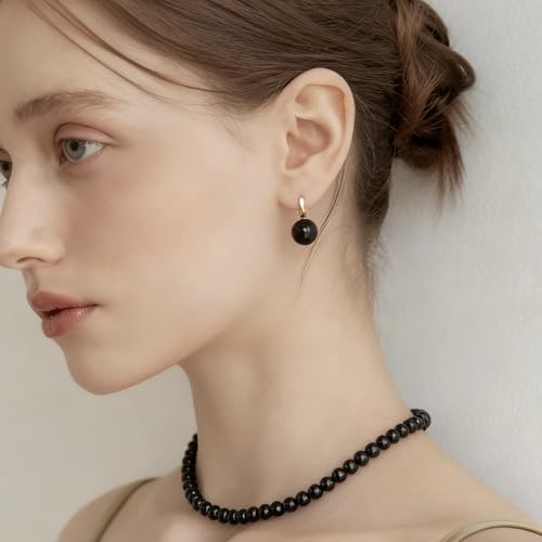 SukAmi 4-10mm Pearl Choker Men Black Pearl Necklace Women Faux Pearl Necklaces 45CM - size: 8mm