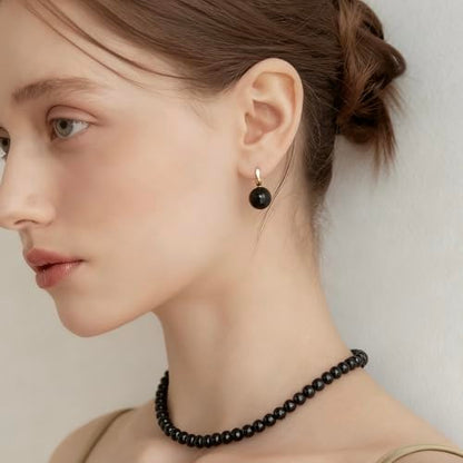 SukAmi 4-10mm Pearl Choker Men Black Pearl Necklace Women Faux Pearl Necklaces 45CM - size: 8mm