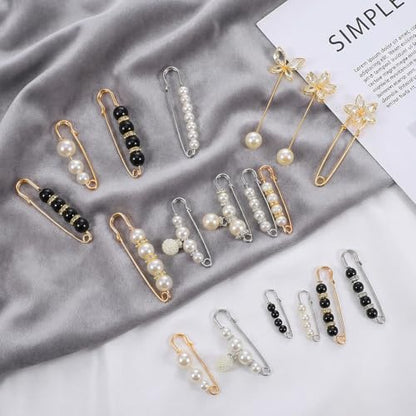 24/16 Pcs Pearl Brooch Pins Set, Decorative Safety Pin | Pant Waist Tightener Pins for Clothes Sweater Shawl Hat Clips White Collar Clips for Cardigan Dress Sweater - style: Rhinestone Style