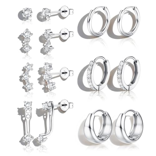 BESTEEL 7Pairs Hypoallergenic Gold Plated Earrings for Women Earring Stacks | Trendy Small Stud Huggie Hoop Earring Stacks Set Surgical Steel Cartilage Helix Jewelry for Sensitive Ears Birthday Gifts - style: S - Chunky