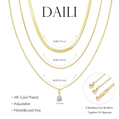 Layered Necklaces for Women,14k Gold Plated Dainty Necklace Stack Set Non Tarnish Adjustable Silver Stainless Steel CZ Heart Circle Pendant Paperclip Choker Herringbone Snake Chain Jewelry - style: CZ Layered Necklace
