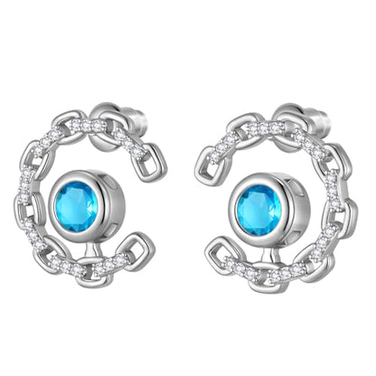Elegant C-Shaped Crystal Stud Earrings with Birthstone Earring Silver Plated Fashion Jewelry for Women CE0003 - color: Blue-March