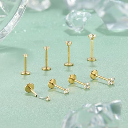 LOLIAS 14K Gold Plated Threadless Nose Studs, Nose Rings for Women 20G 18G | Hypoallergenic 316L Surgical Steel Labret Studs, Push In Flat Back Earrings, CZ Nose Nostril Tragus Helix Piercing Jewelry - color: 14K Gold Plated, size: 20G-1.5/2/2.5/3mm CZ