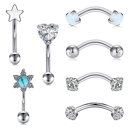 Rook Piercing Jewelry Rook Earrings for Women Eyebrow Rings Surgical Steel Vertical Labret Jewelry 16g 14g Curved Barbell Snug Daith Surface Tragus Piercing Jewelry Silver Gold - color: A5-silver-7 styles
