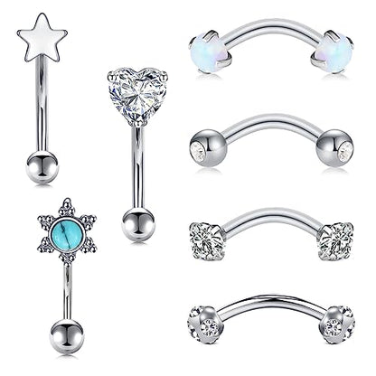 Rook Piercing Jewelry Rook Earrings for Women Eyebrow Rings Surgical Steel Vertical Labret Jewelry 16g 14g Curved Barbell Snug Daith Surface Tragus Piercing Jewelry Silver Gold - color: A5-silver-7 styles