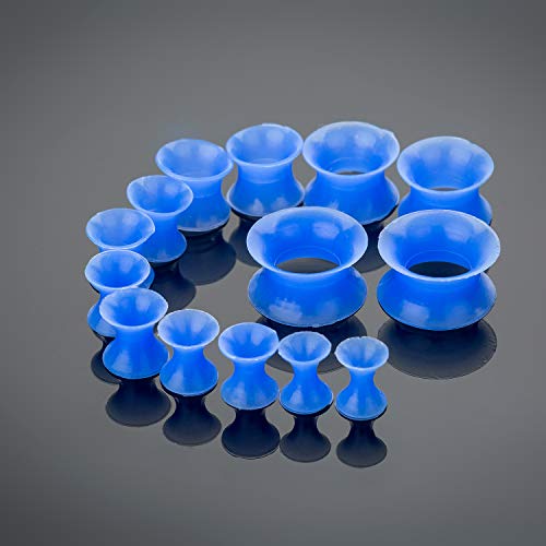 50-Piece Ear Gauges Stretching Kit, 14G-00G | Acrylic tapers and plugs with soft silicone tunnels, body piercing jewelry for women and men - color: Blue