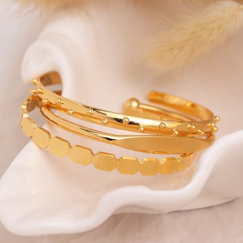 Dainty Gold Open Thin Cuff Bangle Bracelets for Woman, 18k Gold Plated Adjustable Bracelet - color: thin bar