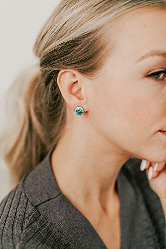 SWEETV Cubic Zirconia Stud Earrings, 8mm Round Cut, Rhinestone Hypoallergenic Earrings for Women & Girls | 9mm Round Cut Hypoallergenic 925 Sterling Silver Stud Earrings for Bridal Bridesmaid Prom Weddings Parties,Silver - color: 12.Cyan