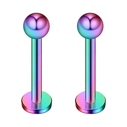 8PCS Assorted Colors Stainless Steel Body Jewelry Ball Eyebrow Ear Navel Belly Lip Piercing Bar Ring 16G 8mm - style: Lip Ring with Balls