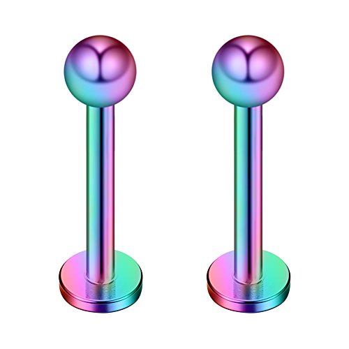 8PCS Assorted Colors Stainless Steel Body Jewelry Ball Eyebrow Ear Navel Belly Lip Piercing Bar Ring 16G 8mm - style: Lip Ring with Balls