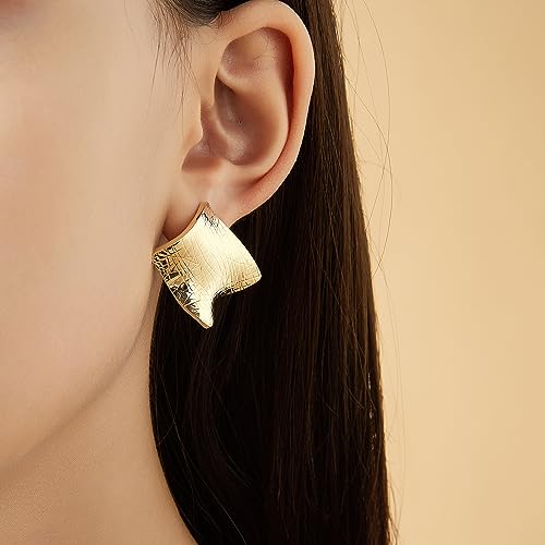 Gold Stud Earrings for Women, Trendy Geometric 14K Gold Plated CZ Crystal Stud Lightweight Hypoallergenic Jewelry for Her - color: Irregular Square