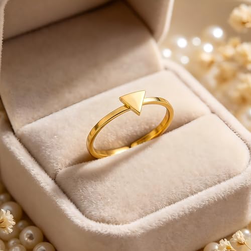 Sun and Moon Rings Stainless Steel Crescent Sun Rings for Women Gold Open Ring Middle Index Finger Jewelry Gift - color: D-Gold Triangle