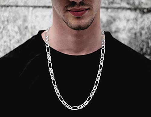 Savlano 925 Sterling Silver Italian Solid Figarucci Figaro Mariner Flat Link Chain Necklace For Men & Women - Made in Italy Comes Gift Box - size: 18 Inch, style: 5.5MM