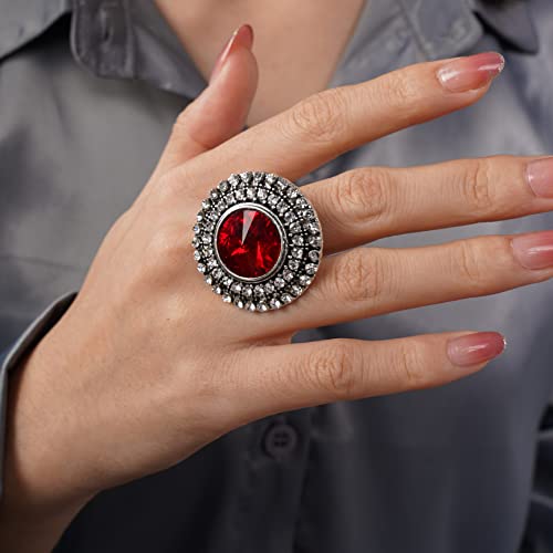 Vintage Boho Ring Crystal Rhinstone Roud Ring Adjustable Antique Crystal Ring Expandable Open Wrap Ring Statement Ring for Women Girls Large Cocktail Party