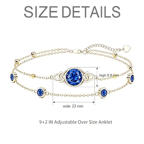 Midari 18K Gold Irish Infinity Celtic Knot Birthstone Layed Anklet Bracelet with 12 Months Birthstone Birthday Jewelry Gifts for Women Mom - color: 09-Sapphire, size: Anklet 9"-11"
